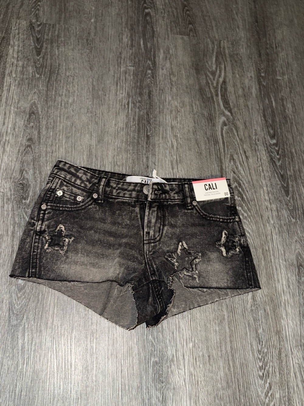 Urban Planet Black Washed Distressed Star Denim Shorts